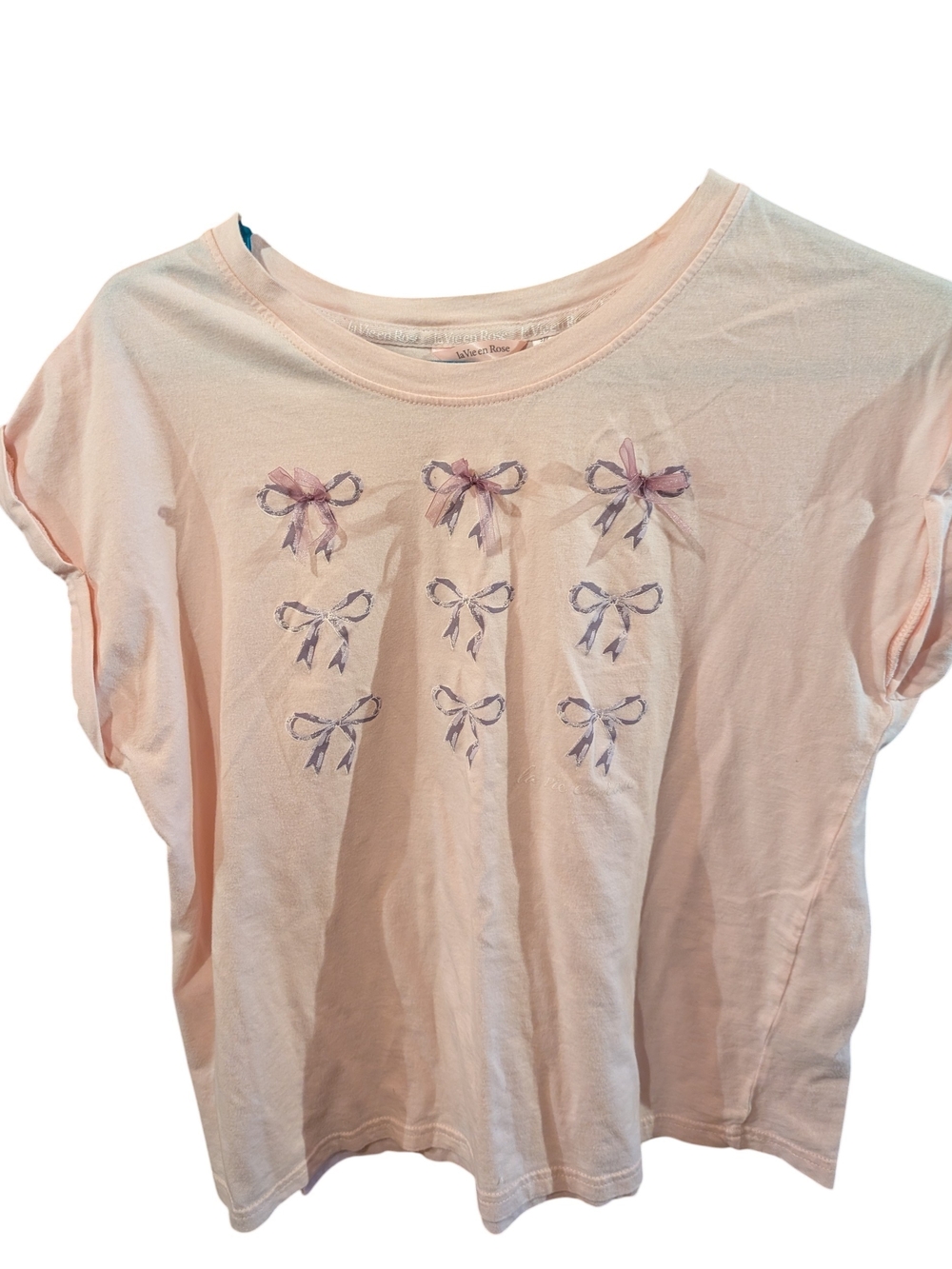 Pajama Pale Pink Short Sleeve Tee with Bow Motif